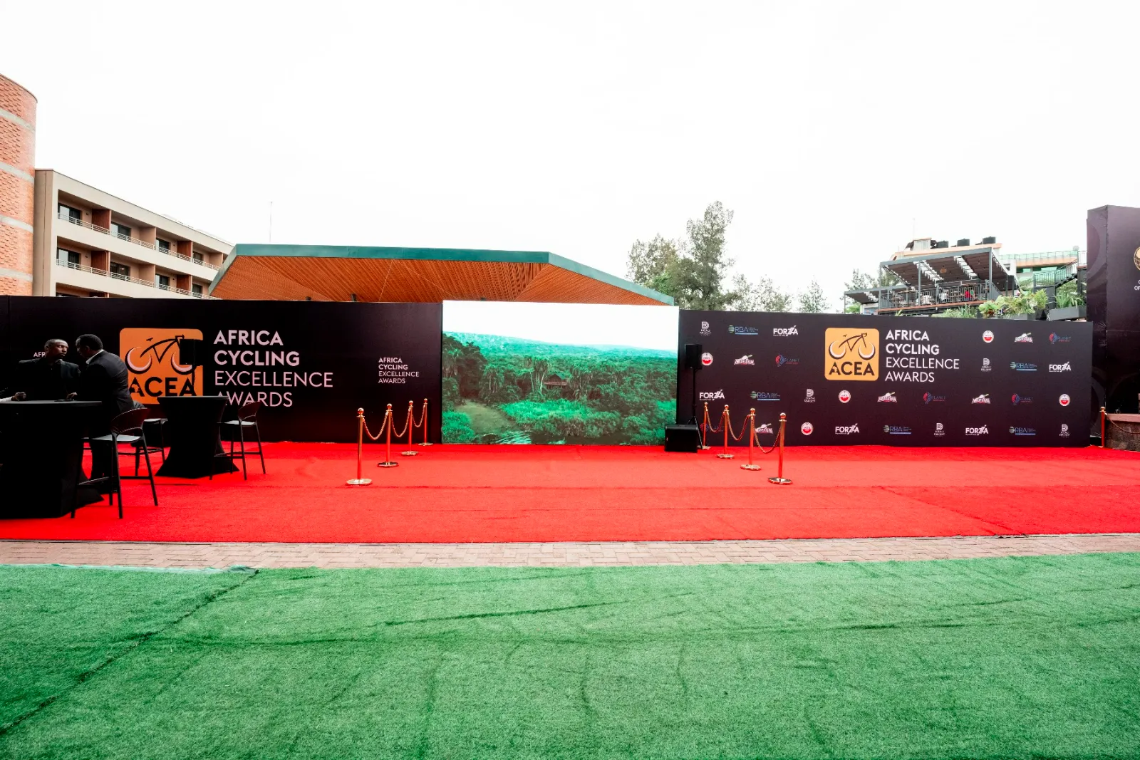 The red carpet entrance at Zaria Court, Kigali